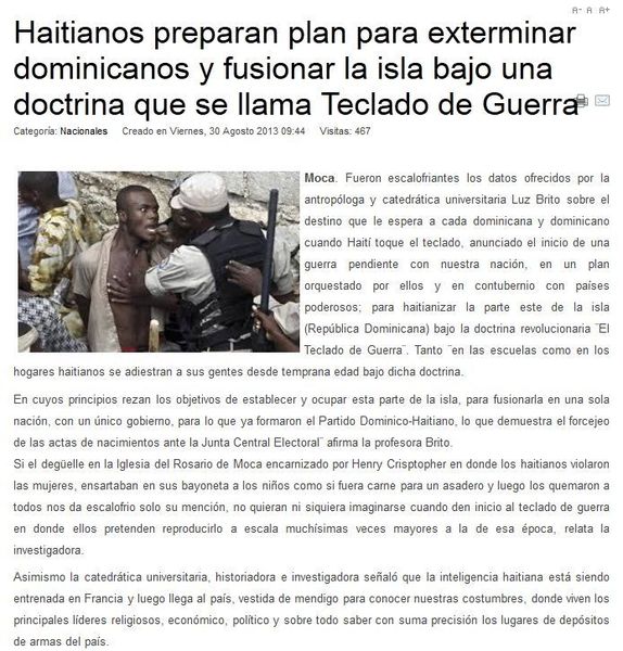 IMAGEN QUE MUESTRA INFORMACIONES ESCRITAS SOBRE EL PLAN DIABOLICO DE HAITIANOS DE VOLVER A ESCLAVISAR DOMINICANOS.