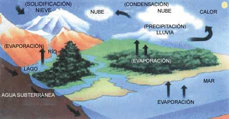 IMAGEN QUE REPRESENTA UNA EXPLICACION GRAFICAMENTE DIBUJADA Y ESCRITA SOBRE LO QUE DEBE OCURRIR PARA QUE LLUEVA SOBRE LA TIERRA