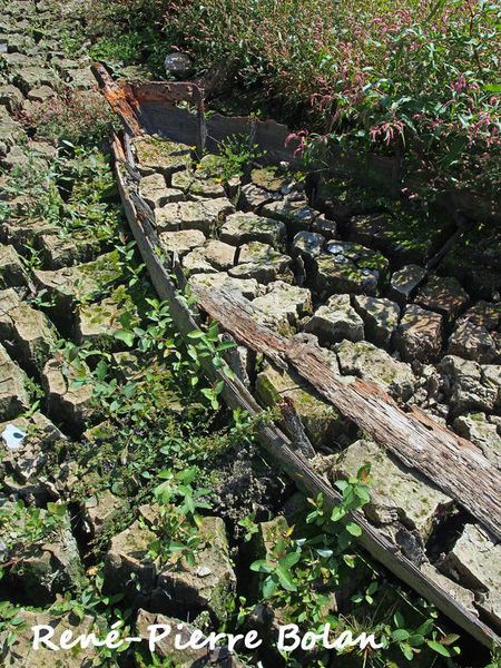 Près de la maison éclusière de Pouldu, une barque enfouie.