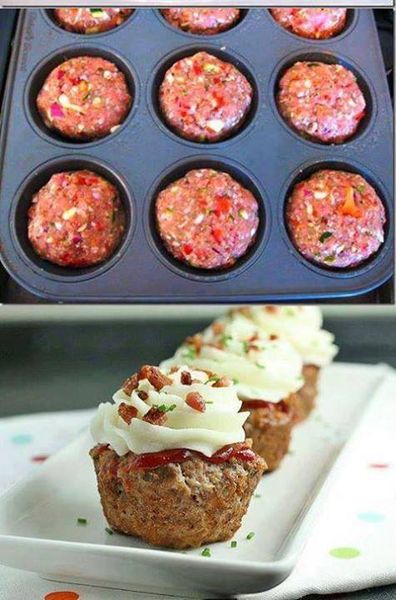 Cupcakes pain de viande et pomme, glaçage au fromage