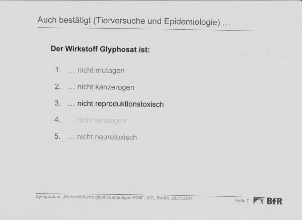 Présentation du BfR - Symposium "Sécurité des produits phytopharmaceutiques contenant du glyphosate, ICC, Berlin, 2015-01-20