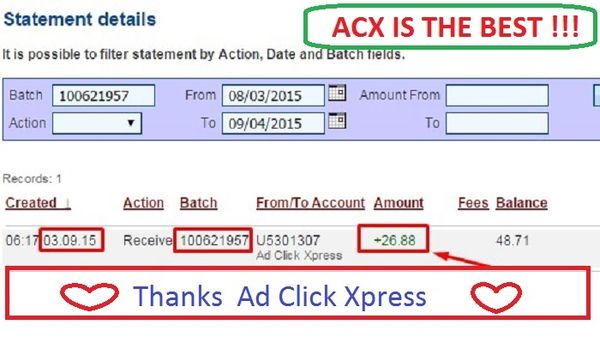 Withdrawal Proof from AdClickXpress