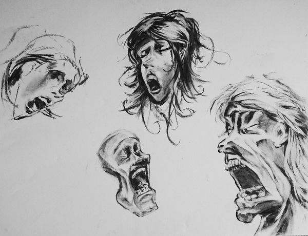 Visages criants (Fusain, 50 cm x65 cm)