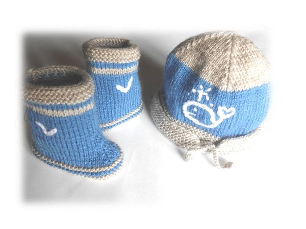 bonnet bébé et bottines " petit marin d'eau douce"