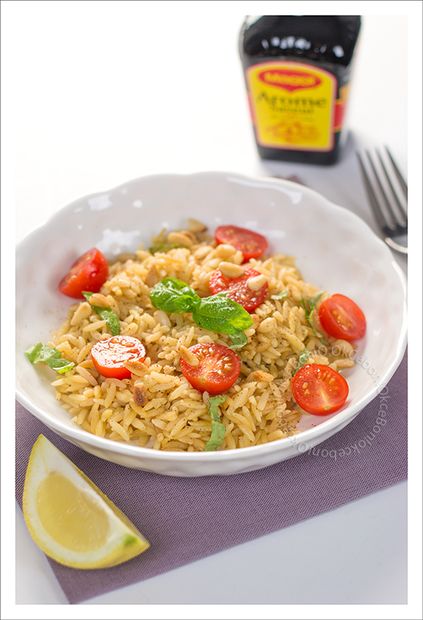 Risetti poêlés, tomates cerise, citron et basilic