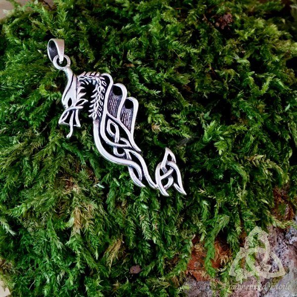 Pendentif tribal dragon celtique entrelacs noeuds argent massif médiéval viking gothique game of throne homme femme cadeau
