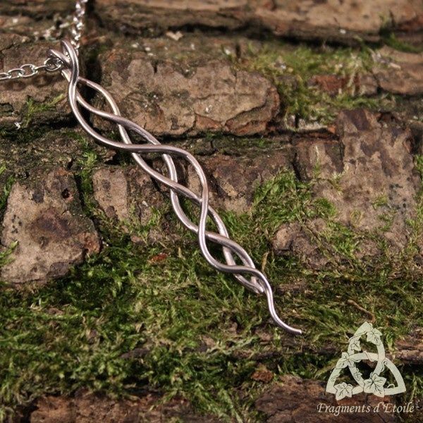 bijou Collier elfique Odholyn volutes arabesques bronze blanc argenté acier inoxydable féerique médiéval celtique wicca courbes païen arwen seigneur des anneaux entrelacs cadeau noël
