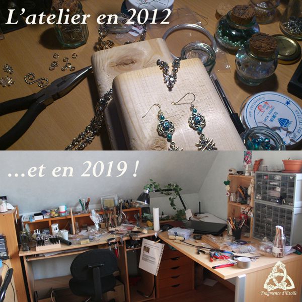 Evolution depuis 2012 de l'atelier de création de bijoux féeriques art nouveau Fragments d'Etoile, de 4 pinces à une pièce entière !