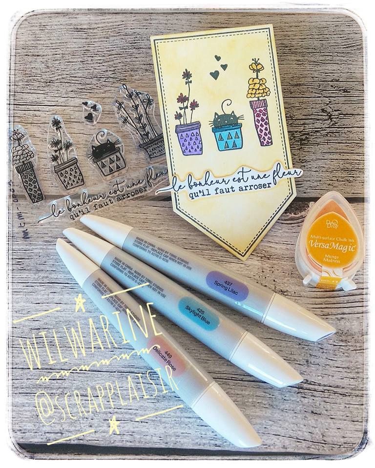 tampon, scrap plaisir, fleurs, chat, colorisation, jaune, carte, scrapbooking, fanion