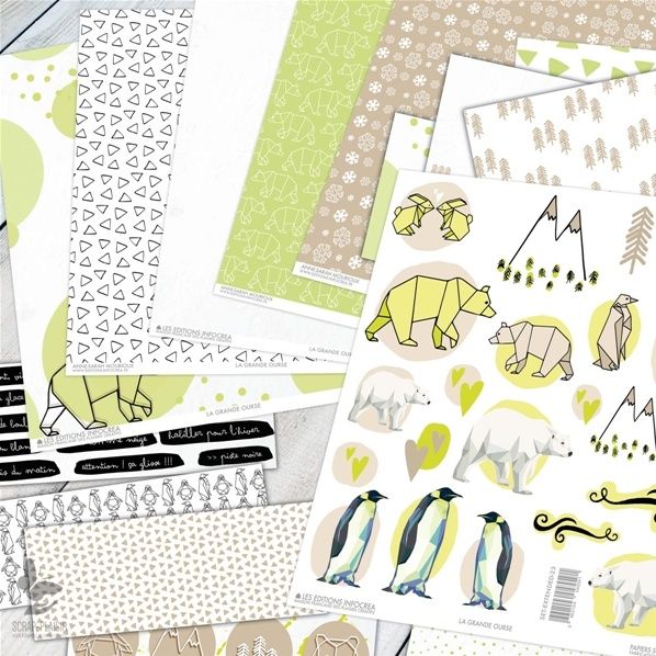 papier, blanc, noir, vert, la grande ourse, scrap-plaisir, scrapbooking