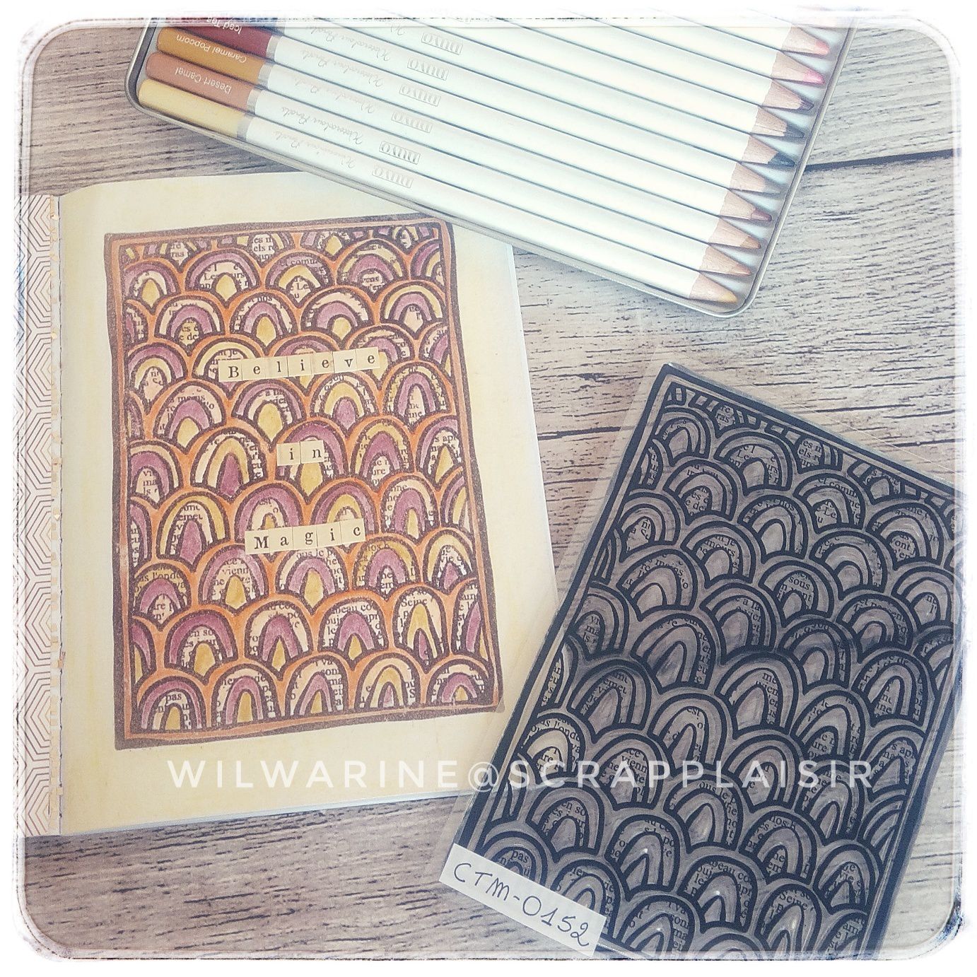 Colorisation, crayons aquarellables nuvo, automne, arc-en-ciel, tampon de fond, Scrap Plaisir