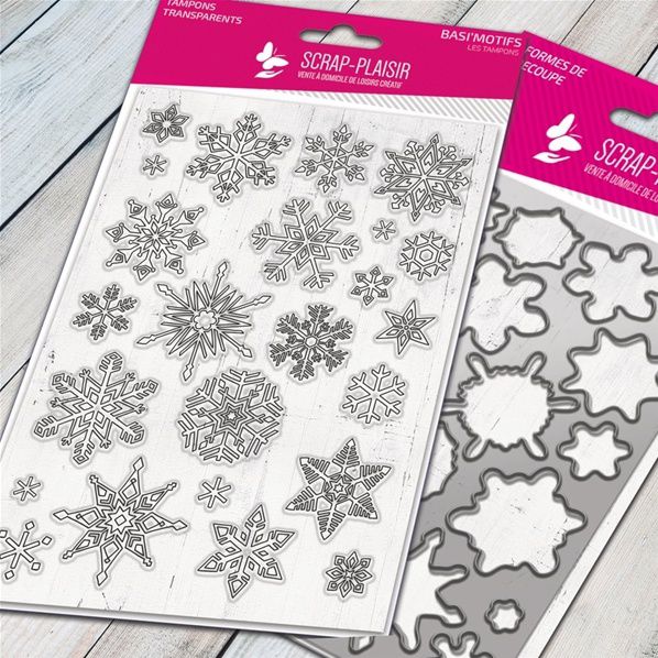 combo die et tampon, flocons, scrapbooking, embellissement, scrap plaisir