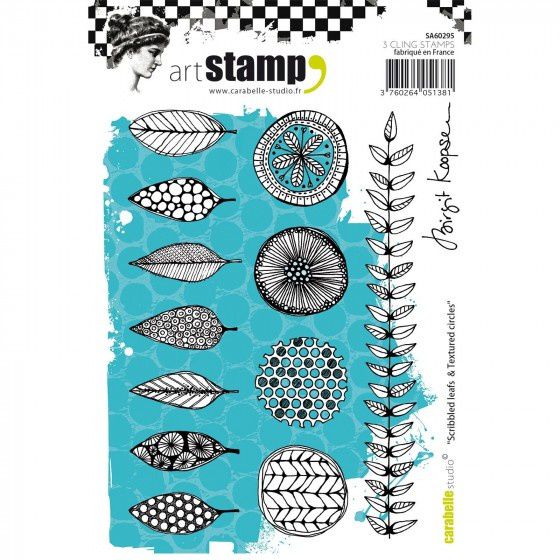 stamp tampon 'scribbled leafs and textured circles' carabelle