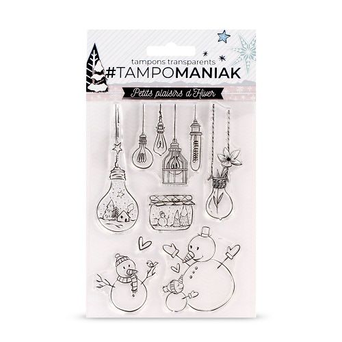 Tampon clear créaplaisir scrapplaisir, bonhomme de neige, ampoule, boule à neige, tampomaniak, scrapbooking, carterie, home déco