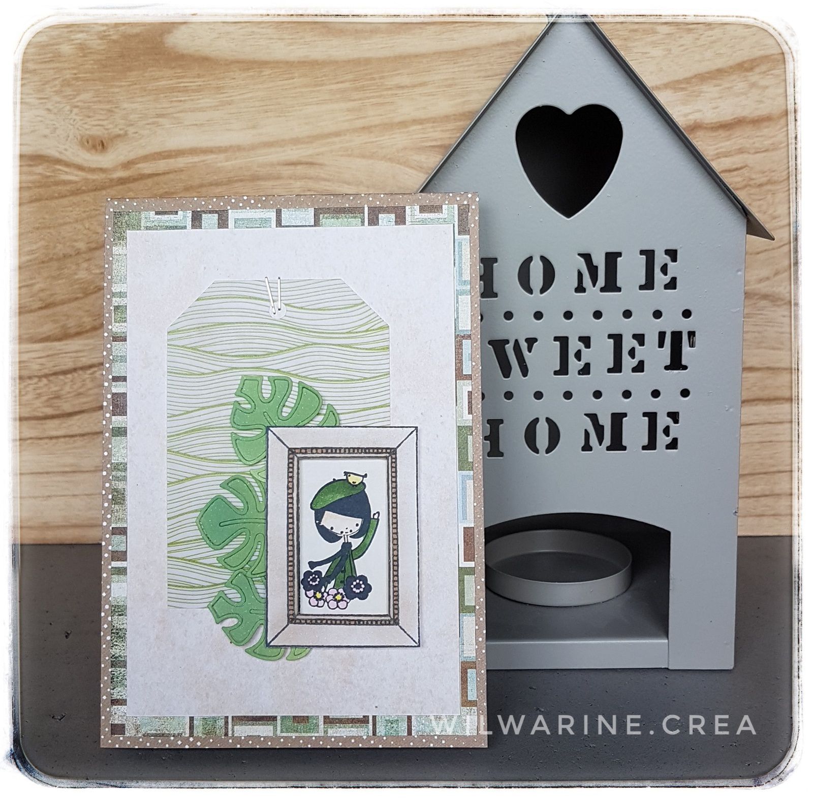 carte, beige, brun, vert, cadre, feuillage, simply graphic, florilèges design, prima, scrapplaisir