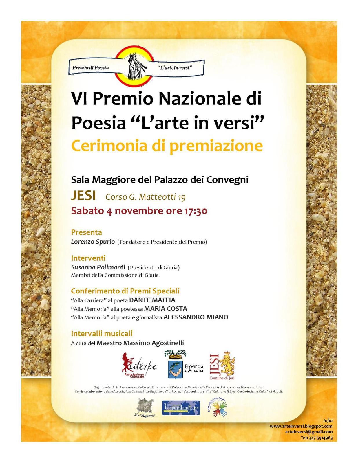 Locandina Premiazione 6° L'arte in versi
