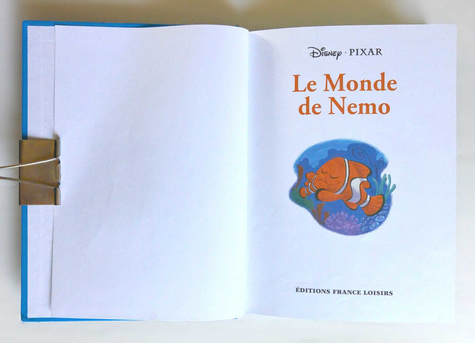 Livre « Le monde de Némo » de Disney - Pixar, ed. France Loisirs 2003