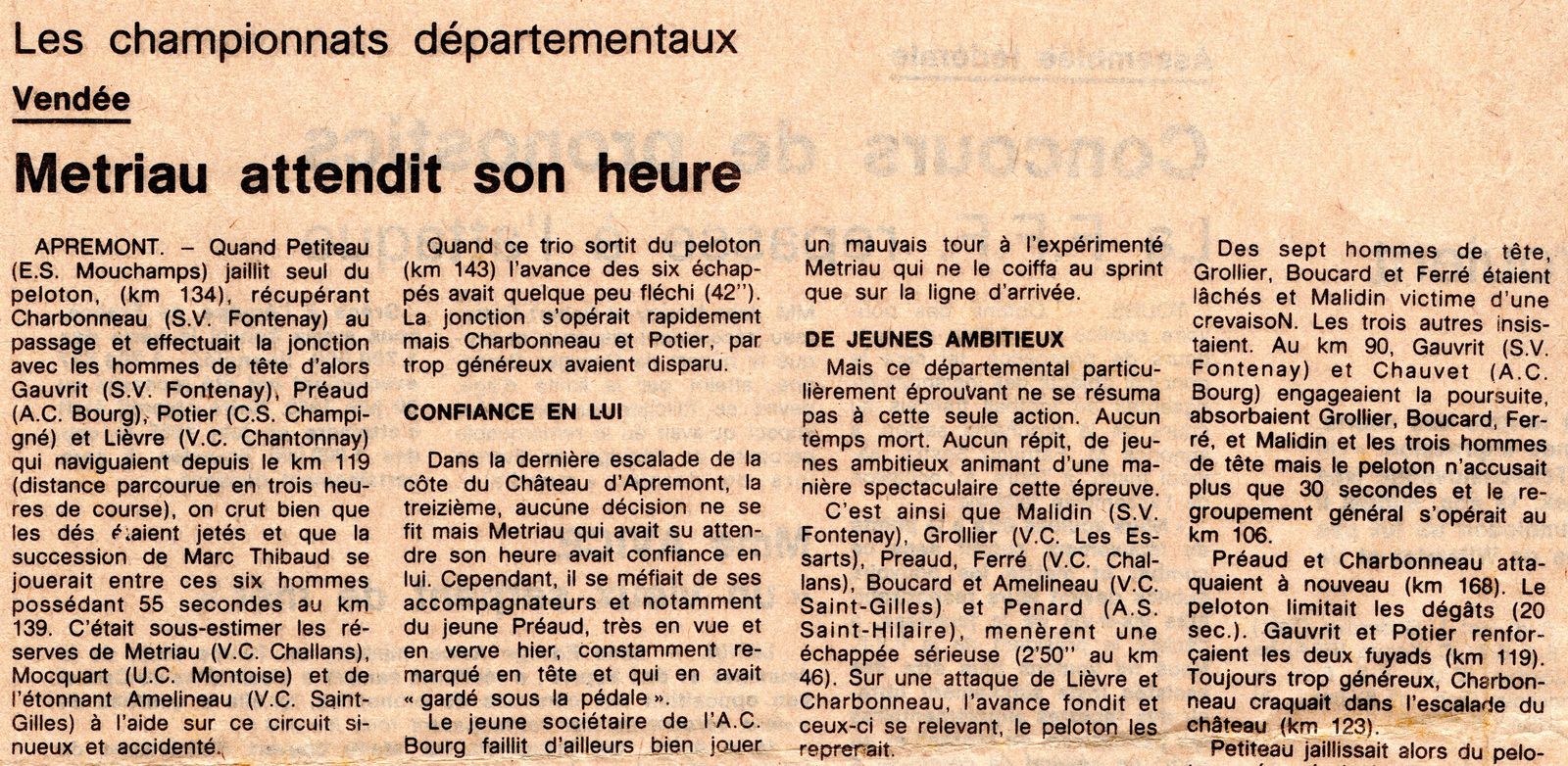 Les Boucles de l'Oust, la sélection de Vendée 1983.