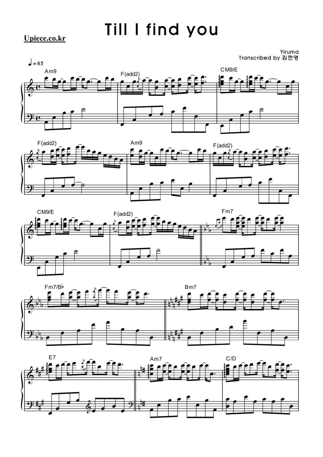 Partitura Para Piano &quot;Till I Find You&quot; | Yiruma