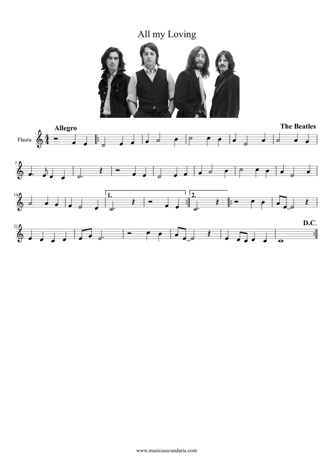 Partitura de la Canción &quot;All My Loving&quot; | Beatles