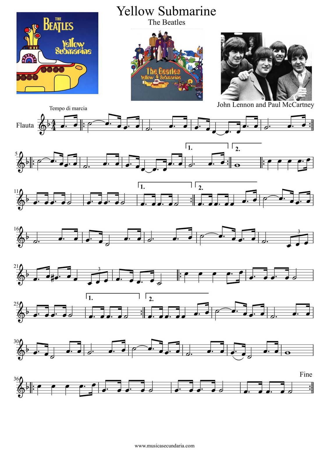 Partitura de la Canción &quot;Yellow Submarine&quot; | Beatles