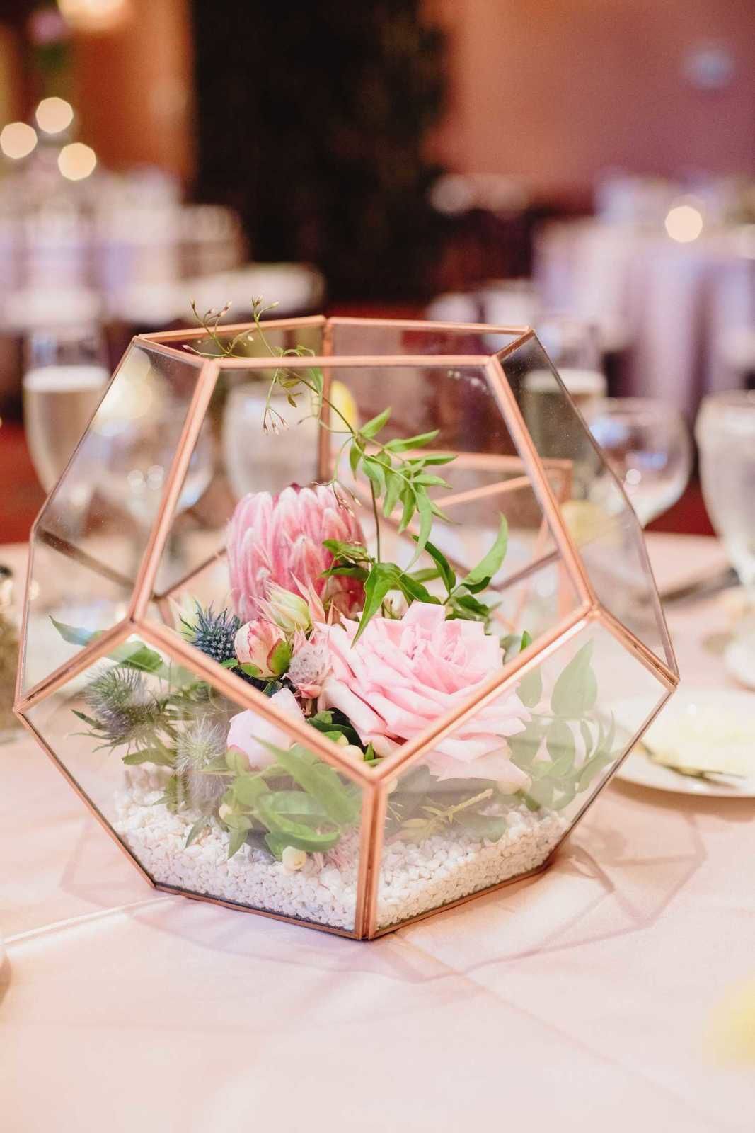Terrarium pour decoration table cuivre rose gold centre de table