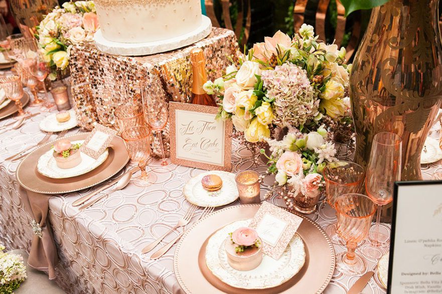 decoration table  mariage rose gold cuivre baroque