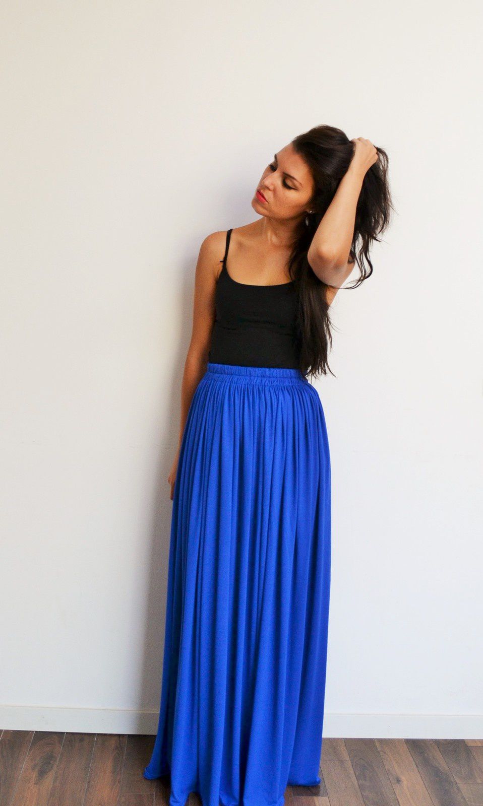 Maxi jupe longue bleu royal taille haute style bohème - Menina for Mathis
