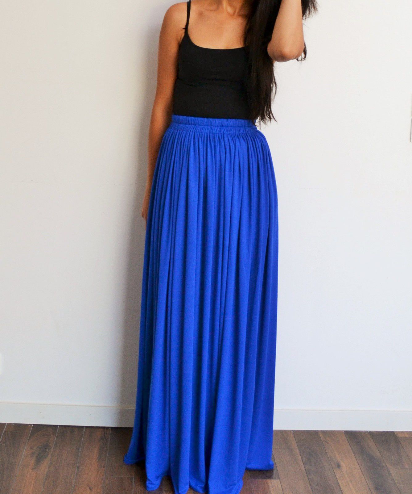 Maxi jupe longue bleu royal taille haute style bohème - Menina for Mathis