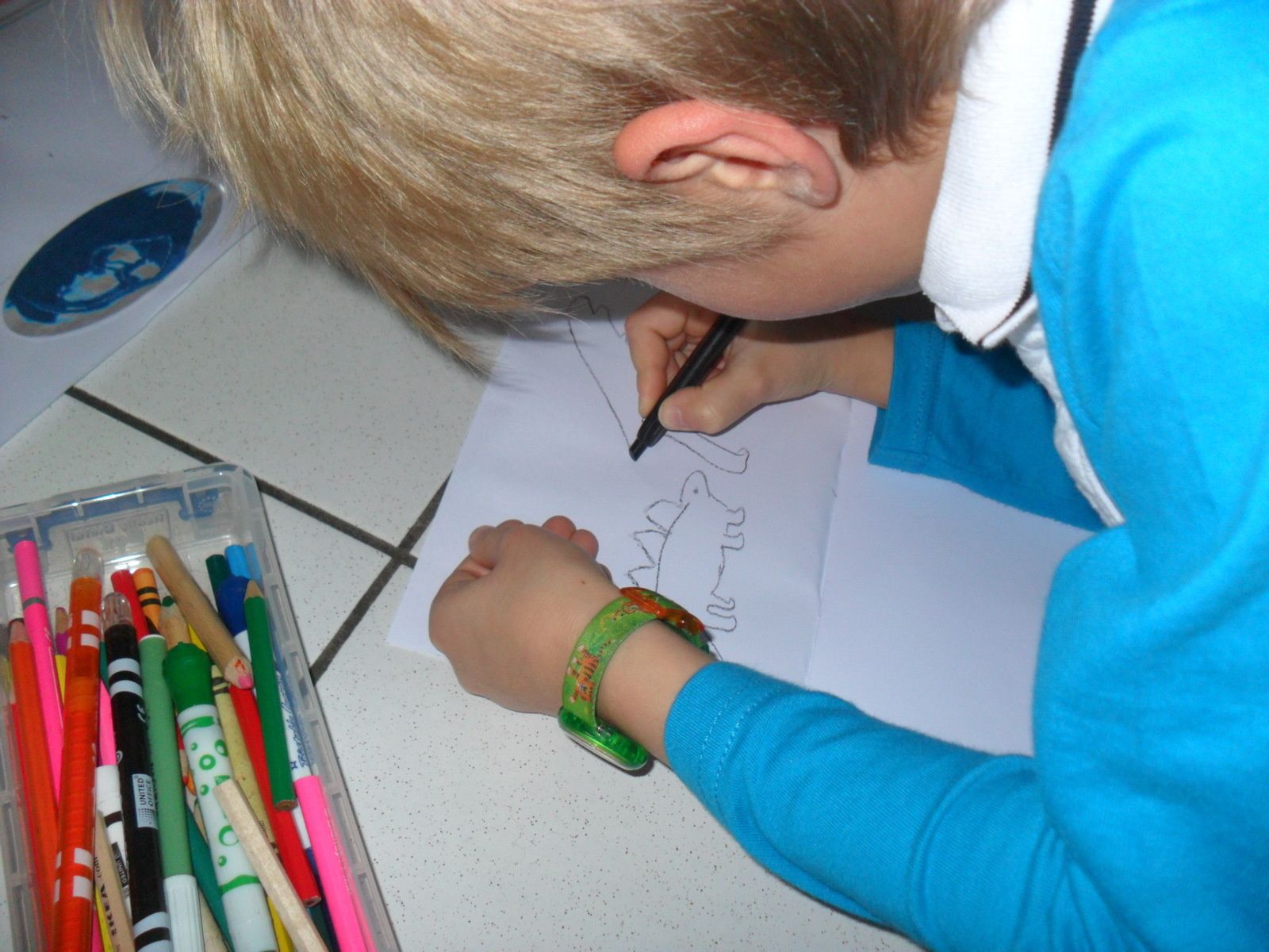 Les enfants ont reçu un petit livret de feuilles blanches. Ils pouvaient choisir un animal et le dessiner, soit en s'aidant de la frise, soit en s'aidant des cartes de nomenclatures.