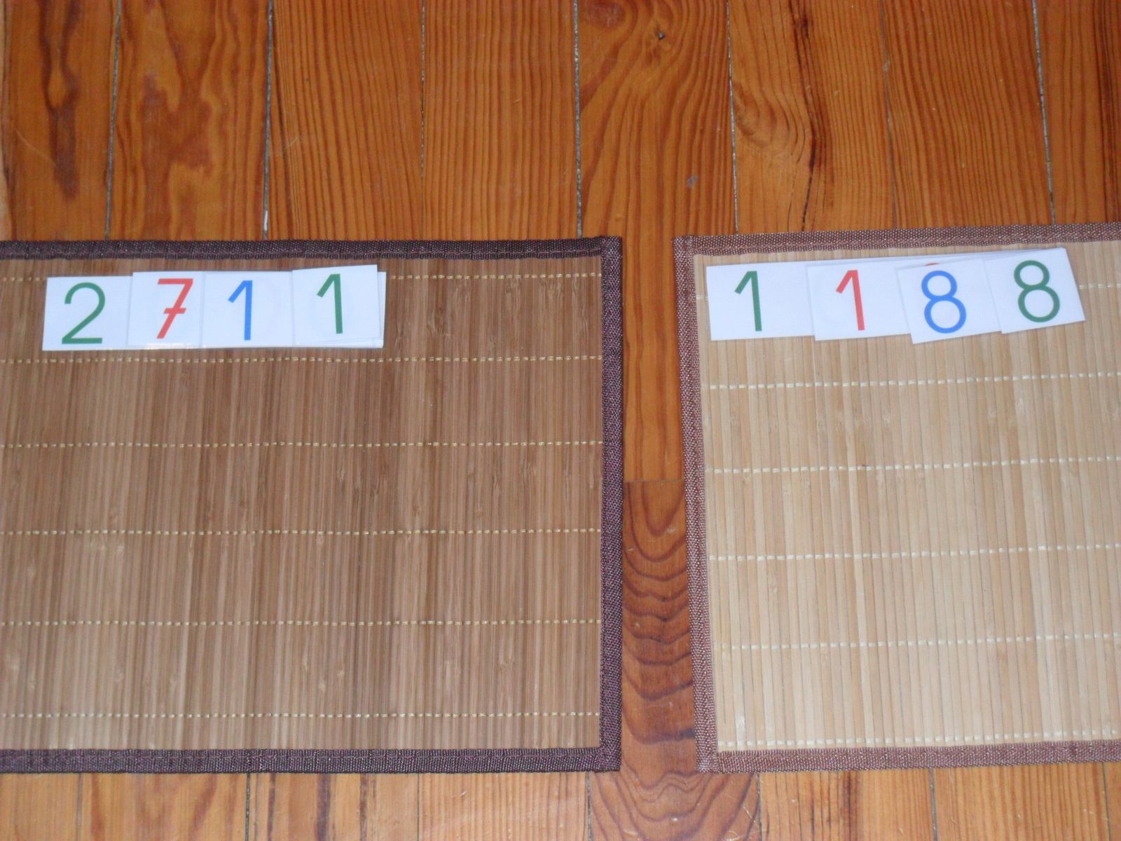 J'ai positionné des nombres sur deux tapis.