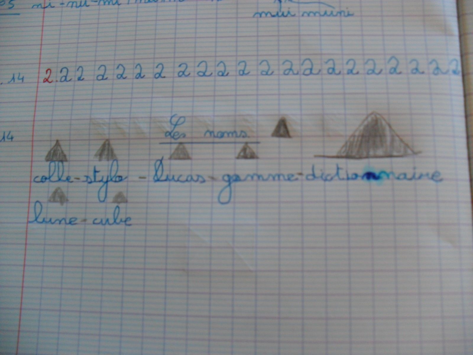Il copie les noms dans son cahier.
