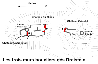 Le mur bouclier du Château de Dreistein