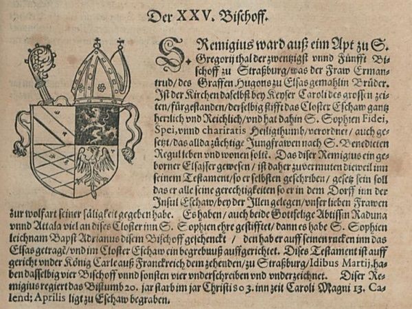 L’évêque Remigius fonde l’abbaye d’Eschau