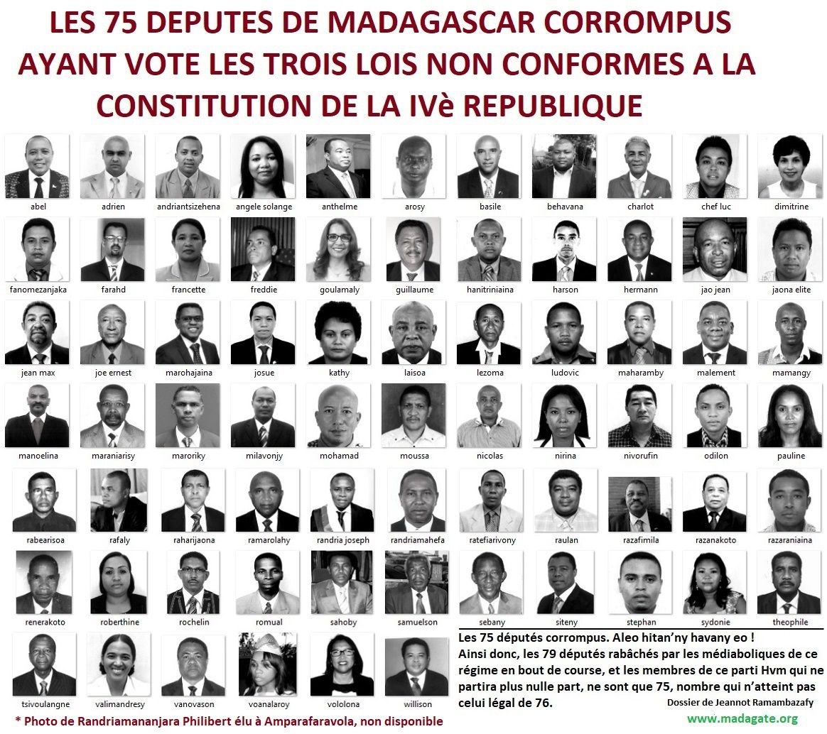 Madagascar. Les 75 députés corrompus. Aleo hitan’ny havany eo ! 
