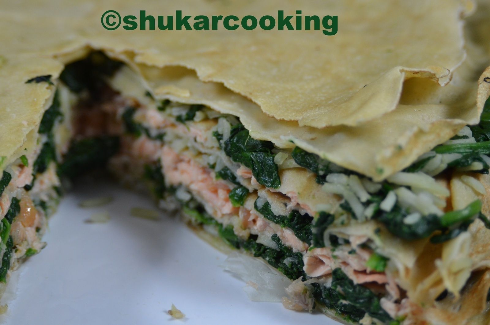 Gateau De Crepes Salees Au Saumon Et Epinards Shukar Cooking