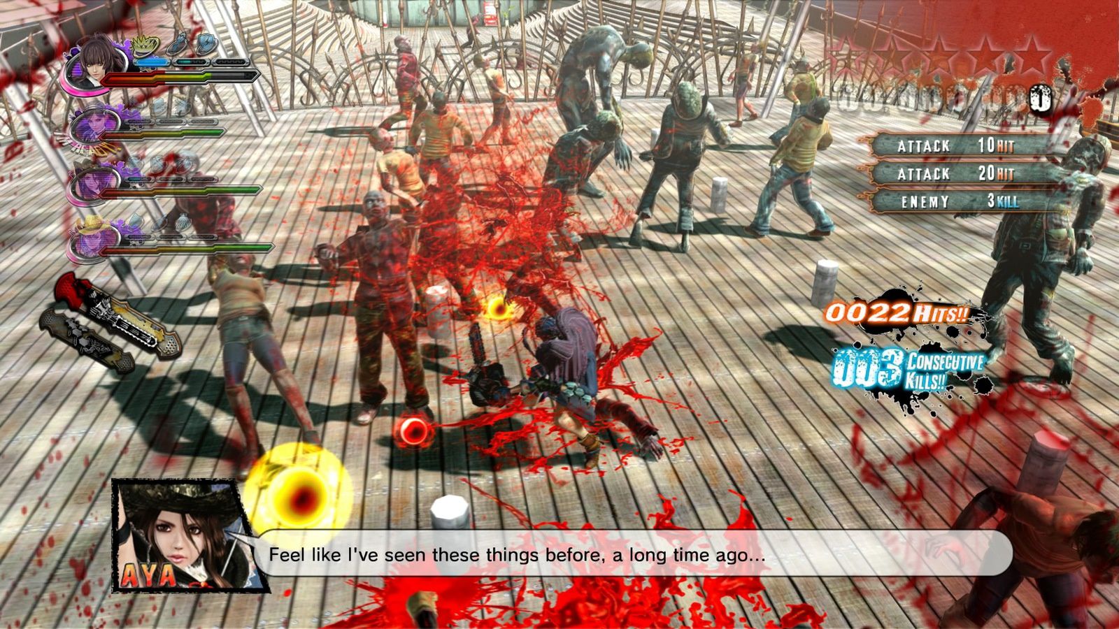 Onechanbara Z2 : Chaos est un jeu qui ne brille pas par ses graphismes. Non, vraiment pas, c'est à mon sens indigne de la PS4. Bien sûr les effets visuels visent à camoufler le néant mais ça reste pauvre. Mais au moins c'est gore !