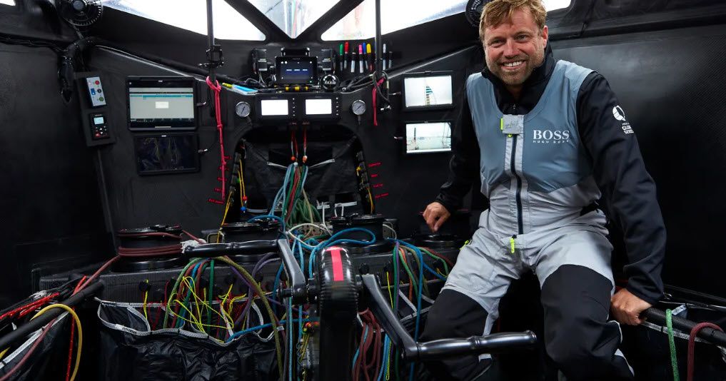 Alex Thomson in the Hugo Boss, IMOCA 60. Photograph: Graham Snook/The Guardian