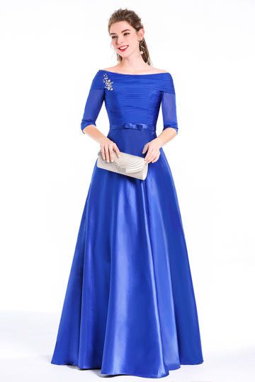 robe de soirée bleu longue princesse à manche
