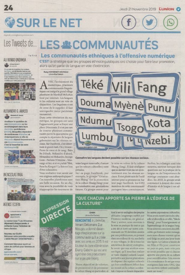 venant Debomame dans le journal l'Union Fang culture Ekang