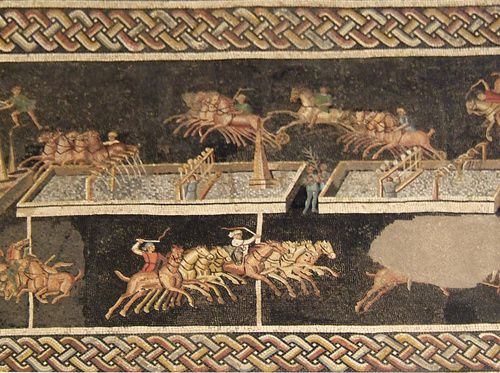 Document 4. La mosaïque des jeux du cirque  (II° siècle, Musée de la civilisation gallo romaine, Lyon) - 