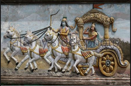 Krishna devient le conducteur de char d'Arjuna, son ami