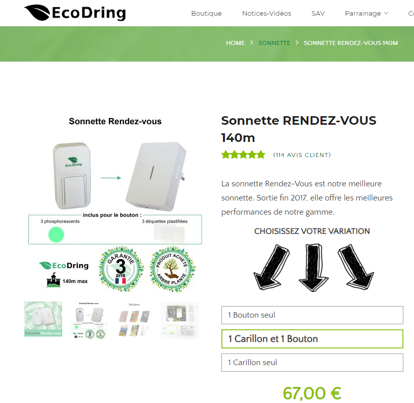 Ecodring Sonnette Sans Fil Sans Pile Haut De Gamme Garantie 3 Ans