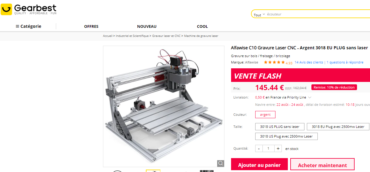 Assemblage et test d'une fraiseuse Alfawise C10 (zone de travail 30*18*4cm)  CNC/laser - Chez Cyril