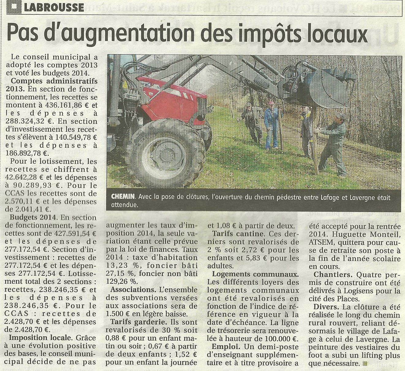 journal "La Montagne" du 9 mai 2014.
