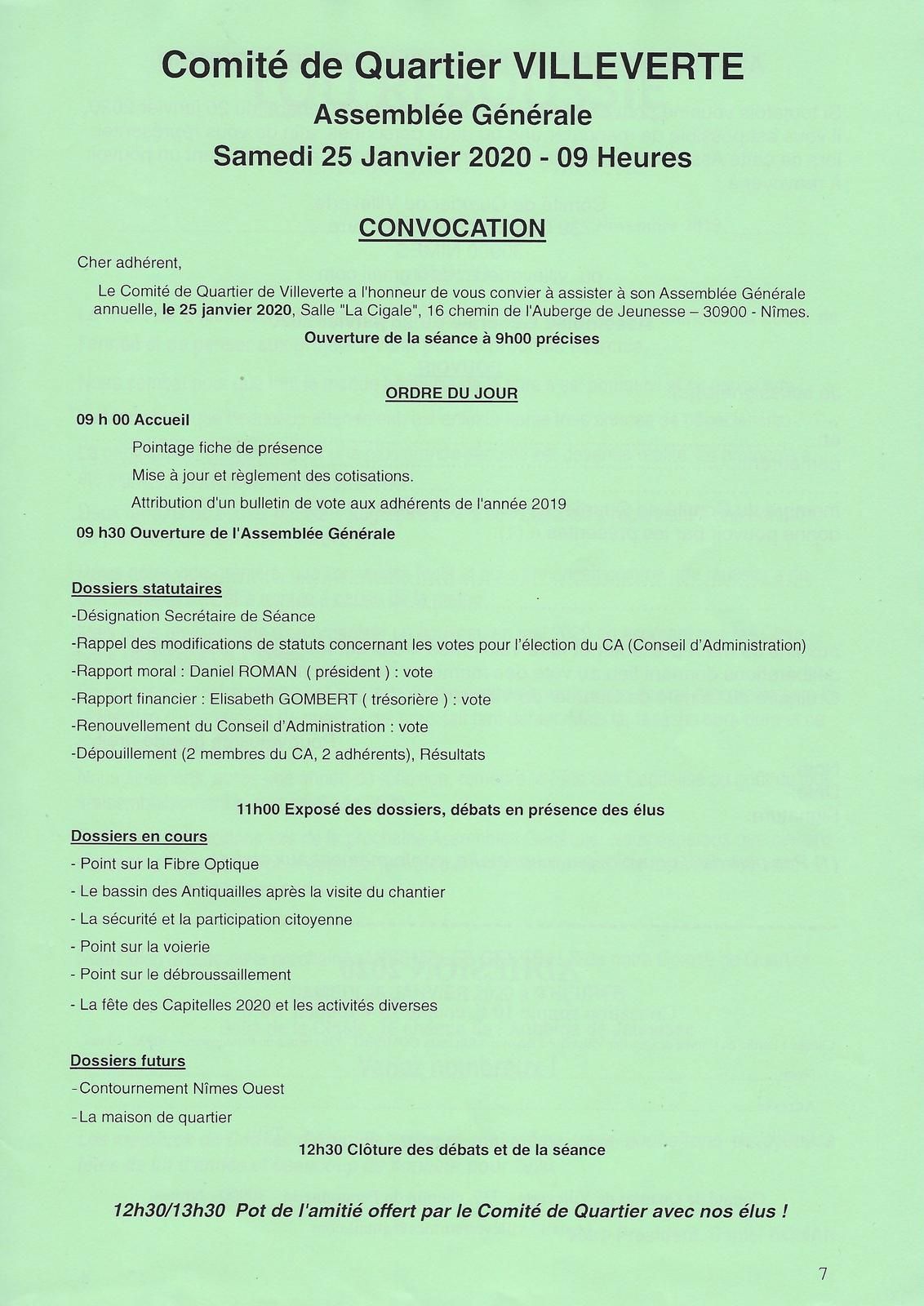 Comité de Quartier de Villeverte à Nîmes, assemblée générale 2020
