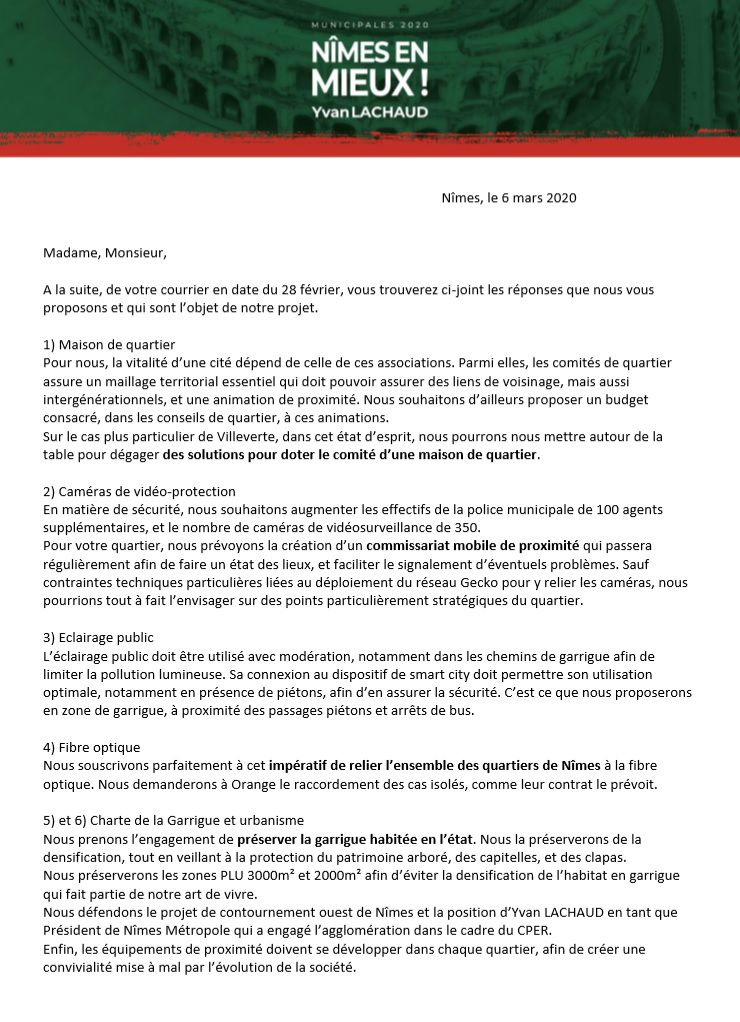 Comité de quartier de Villeverte à Nîmes, élections Municipales, Yvan Lachaud, Nîmes en mieux.