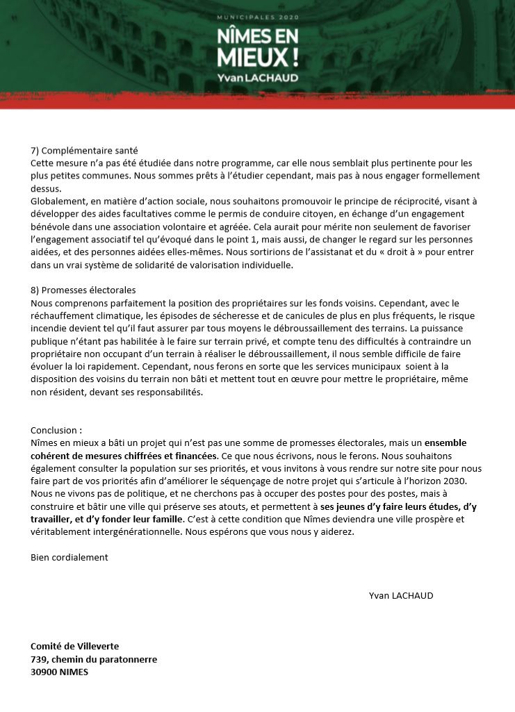 Comité de quartier de Villeverte, élections municipales Yvan Lachaud Nîmes en mieux