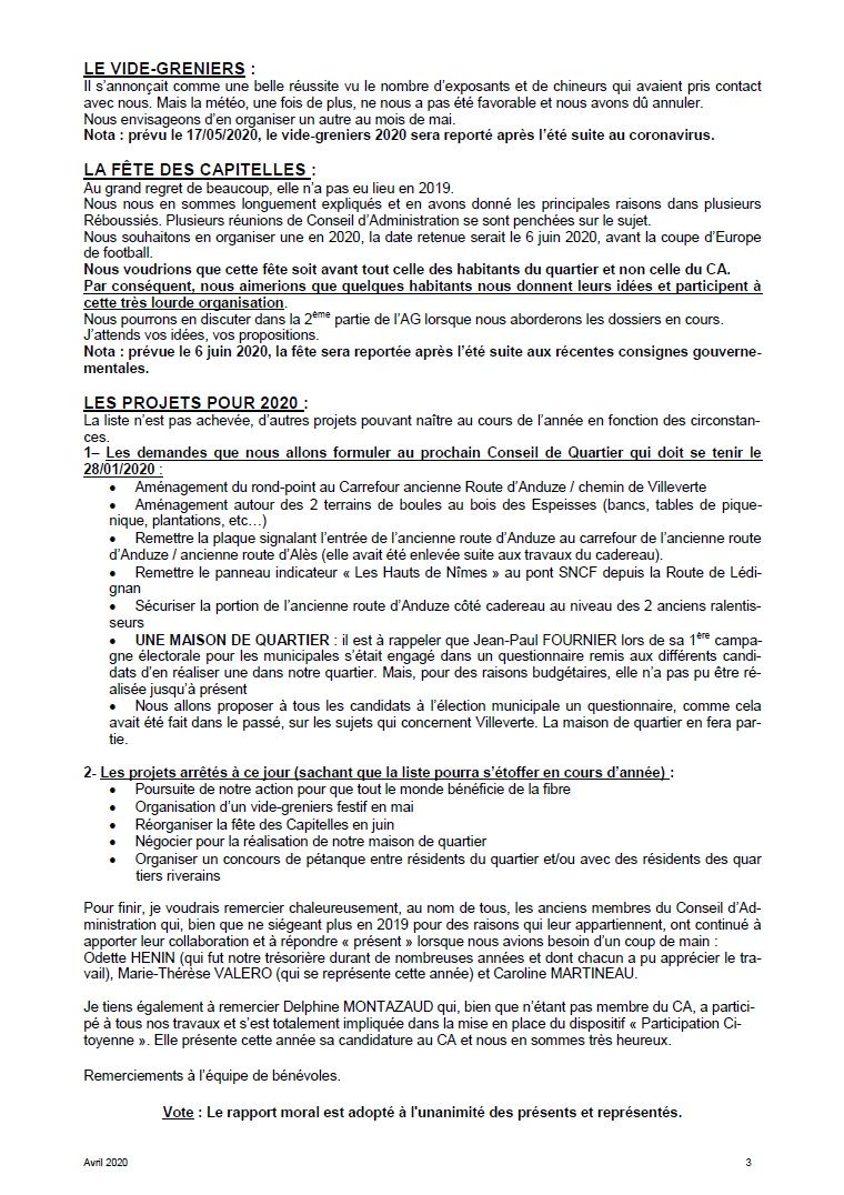 Villeverte, comité de quartier à Nîmes, compte rendu de l'Assemblée Générale 2020, lou Réboussié