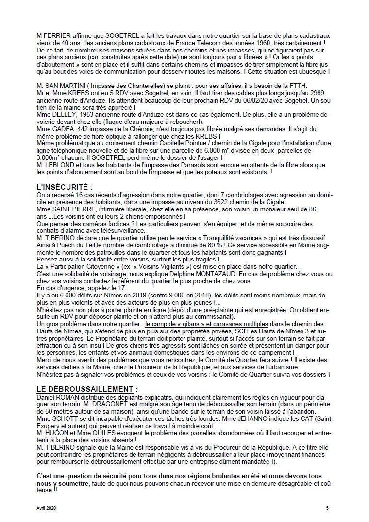 Villeverte, comité de quartier à Nîmes, compte rendu de l'Assemblée Générale 2020, lou Réboussié